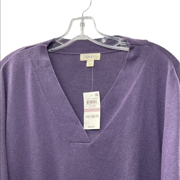 39. NWT Style & Co. Purple V-Neck Sweater with Ribbed Arms 1X - Picture 5 of 5